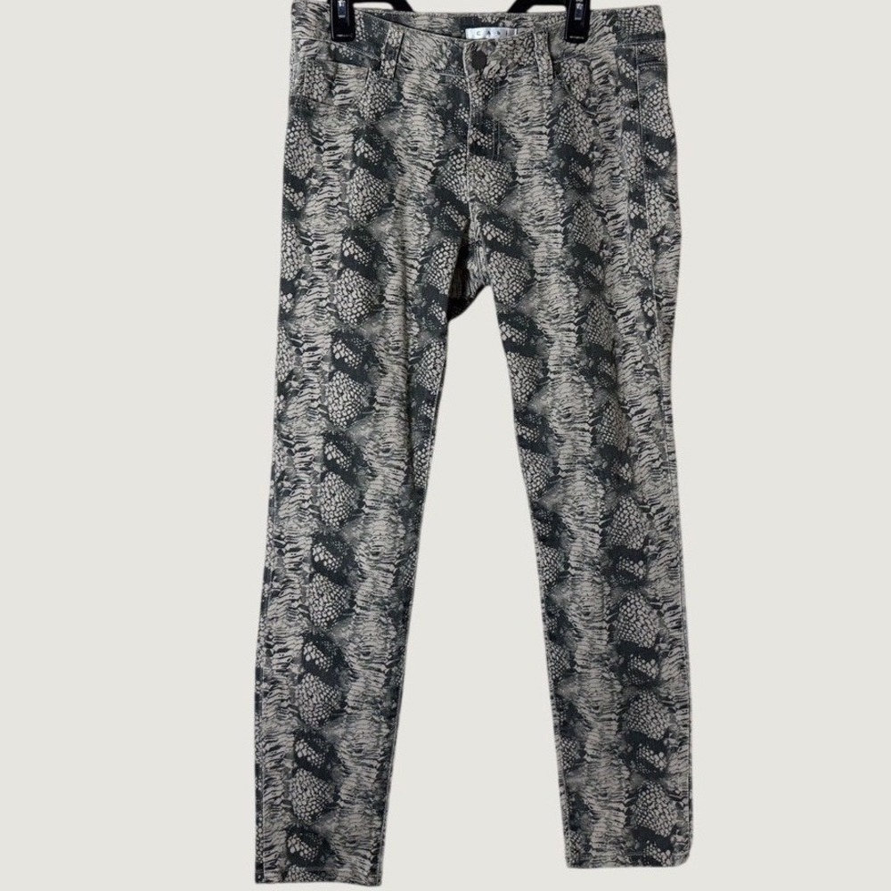 cabi Diamondback #958 Snake Print Skinny Jeans Women's 8 Gray Black 30in
